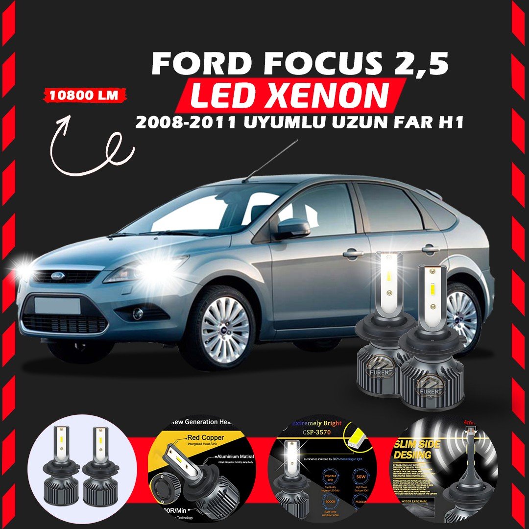 Ford Focus 2.5 2008-2011 Uzun Far Uyumlu Şimşek Etkili Led Xenon Premium Series H1