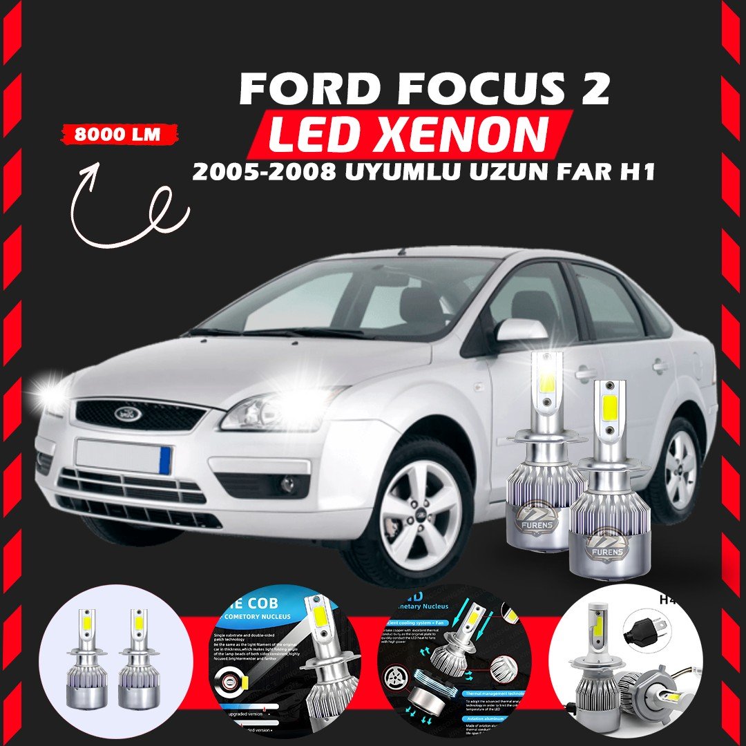 Ford Focus 2 2005-2008 Uzun Far Uyumlu Şimşek Etkili Led Xenon Performance Series H1
