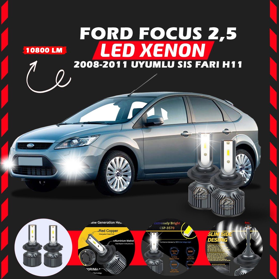 Ford Focus 2.5 2008-2011 Sis Farı Uyumlu Şimşek Etkili Led Xenon Premium Series H11