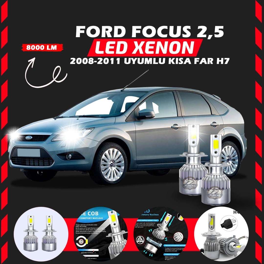 Ford Focus 2.5 2008-2011 Kısa Far Uyumlu Şimşek Etkili Led Xenon Performance Series H7