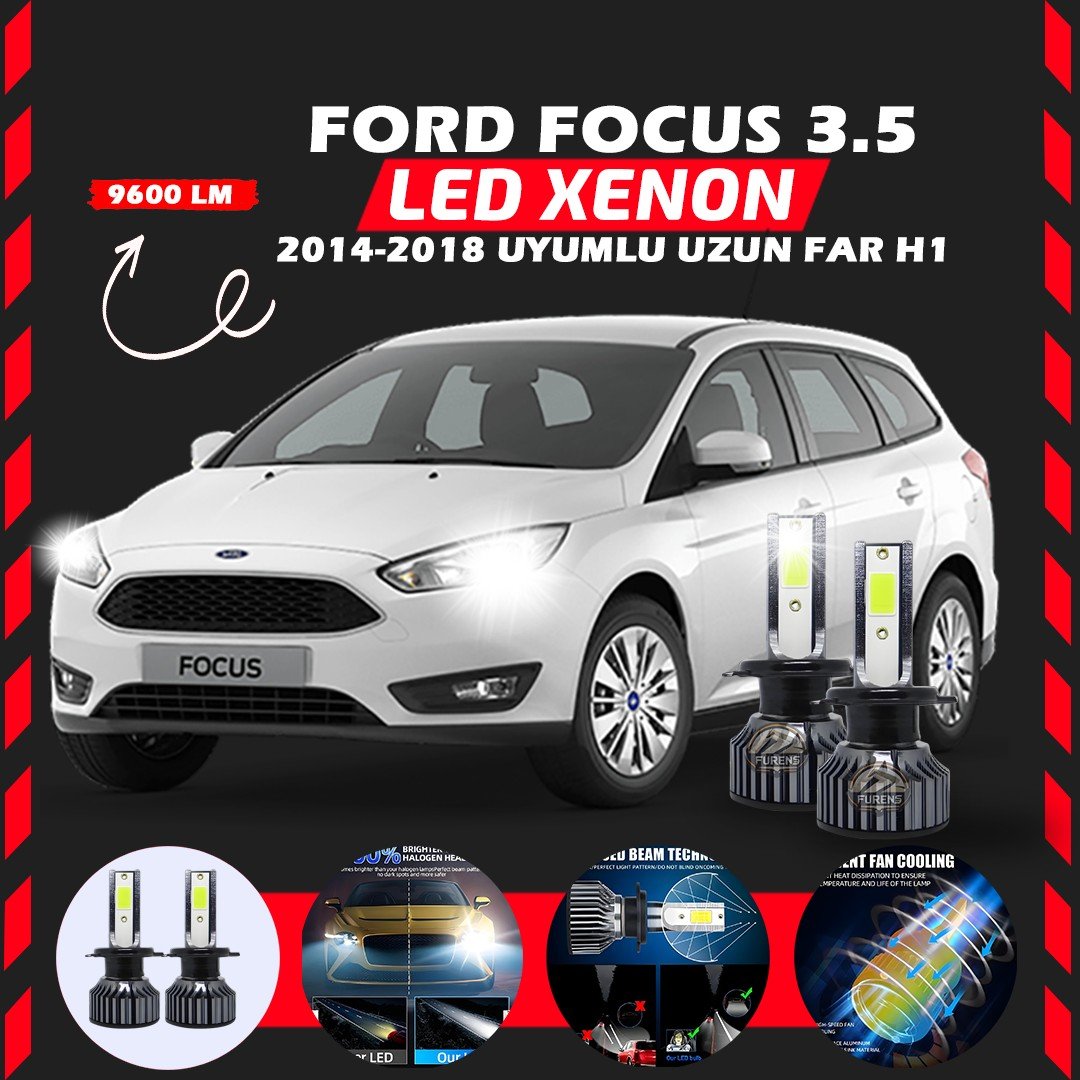 Ford Focus 3.5 2014-2018 Uzun Far Uyumlu Şimşek Etkili Led Xenon Pro Series H1