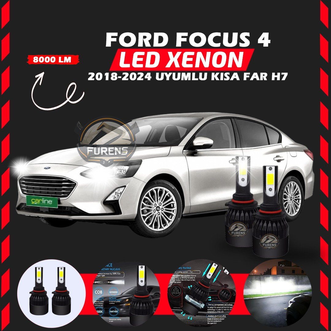 Ford Focus 4 2018-2024 Kısa Far Uyumlu Şimşek Etkili Led Xenon Light Series H7
