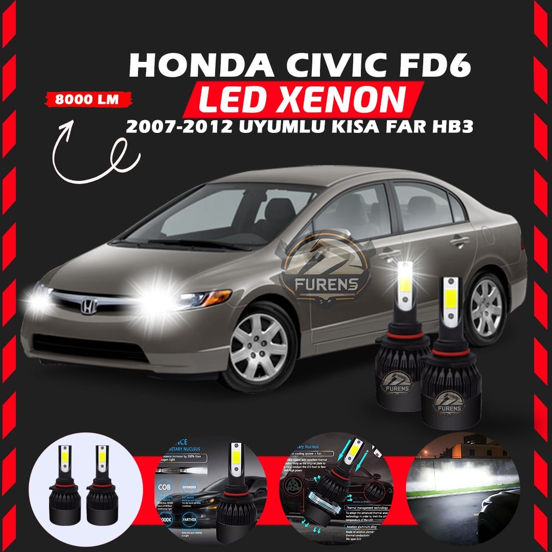 Honda Civic FD6 2007-2012 Kısa Far Uyumlu Şimşek Etkili Led Xenon Light Series HB3