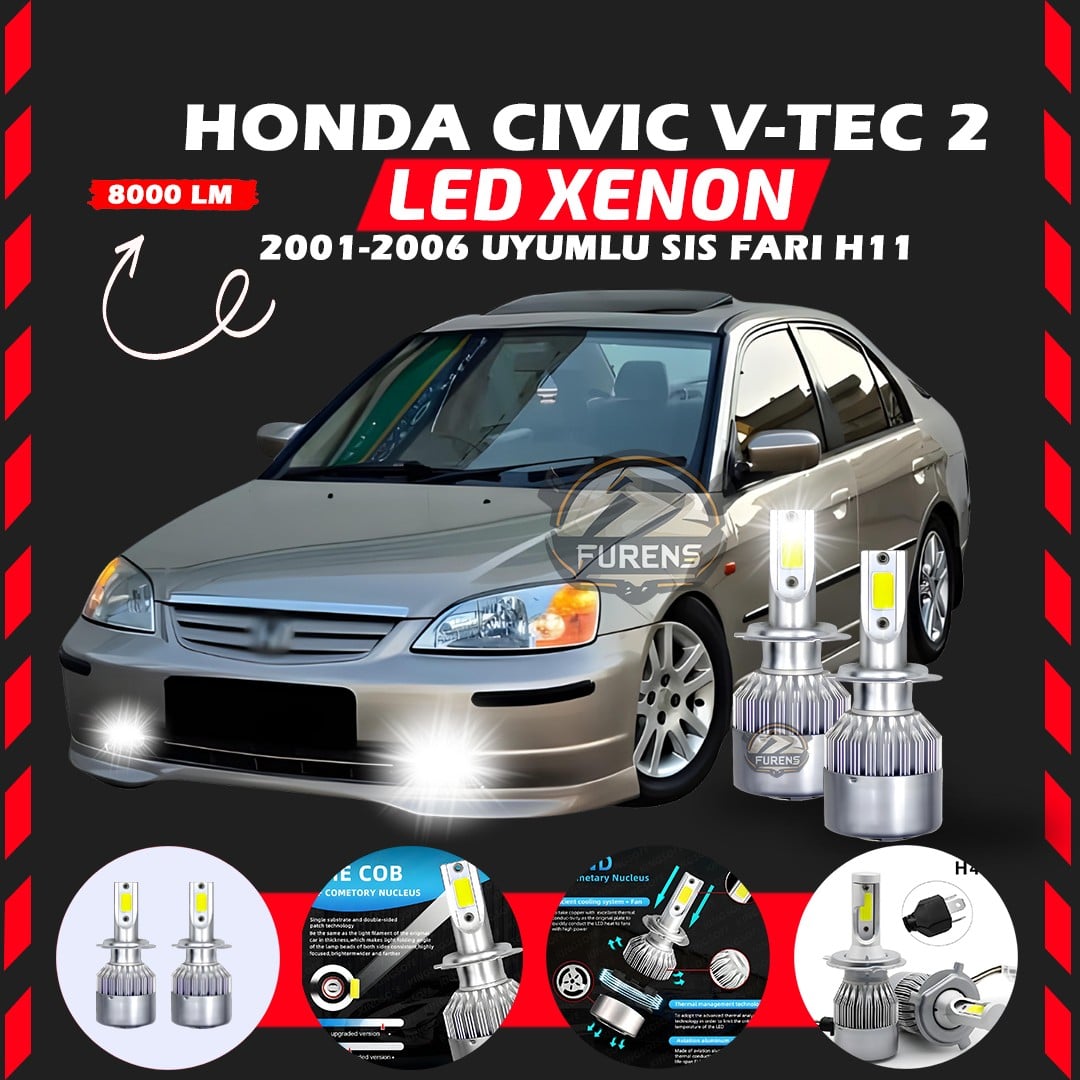 Honda Civic V-TEC 2 2001-2006 Sis Farı Uyumlu Şimşek Etkili Led Xenon Performance Series H11