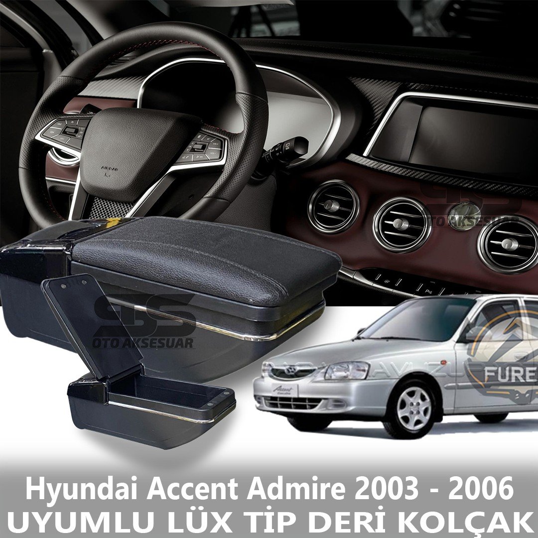 Hyundai Accent Admire 2003 - 2006 Uyumlu Premium  Deri Kol Dayama Kolçak Lüx Tip 