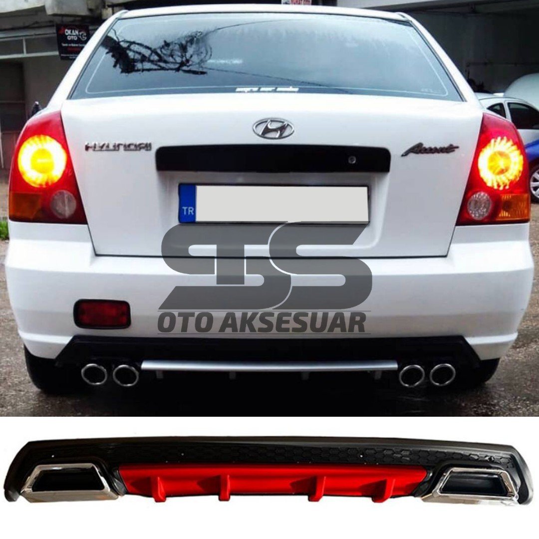 Hyundai Accent Admire Difüzör Arka Tampon Eki 2 Egzoz Çıkışlı Kırmızı Lüx Tip