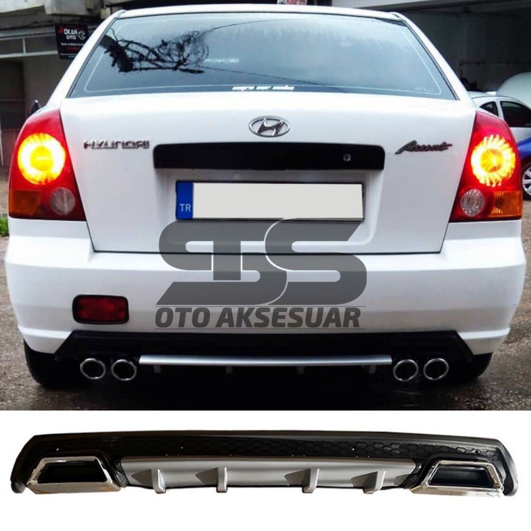 Hyundai Accent Admire Difüzör Arka Tampon Eki 2 Egzoz Çıkışlı Gri Lüx Tip