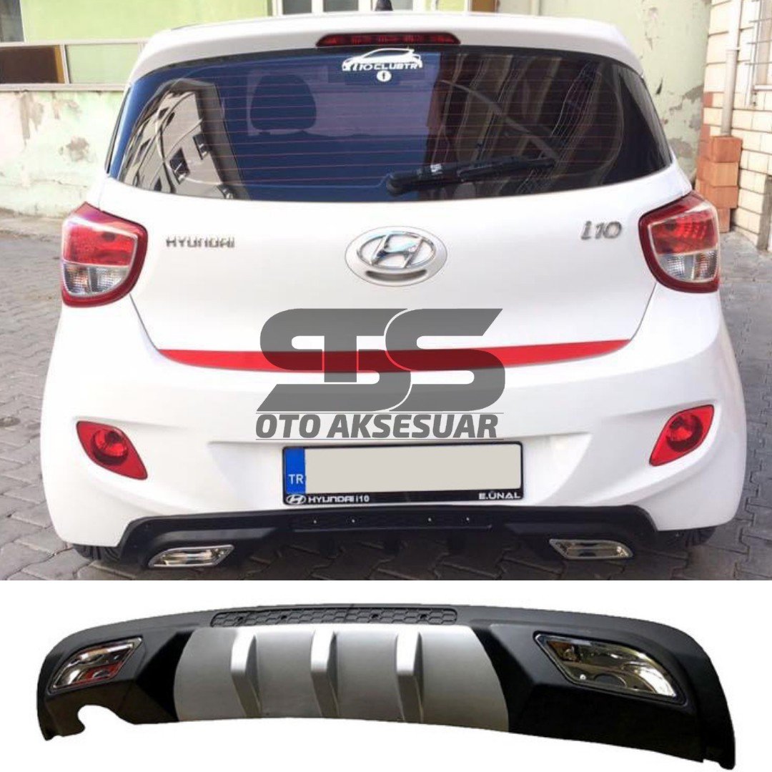 Hyundai i10 Difüzör Arka Tampon Eki 2 Egzoz Çıkışlı Gri
