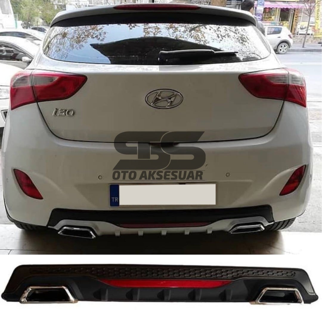 Hyundai i30 Difüzör Arka Tampon Eki 2 Egzoz Çıkışlı Siyah Reflektörlü