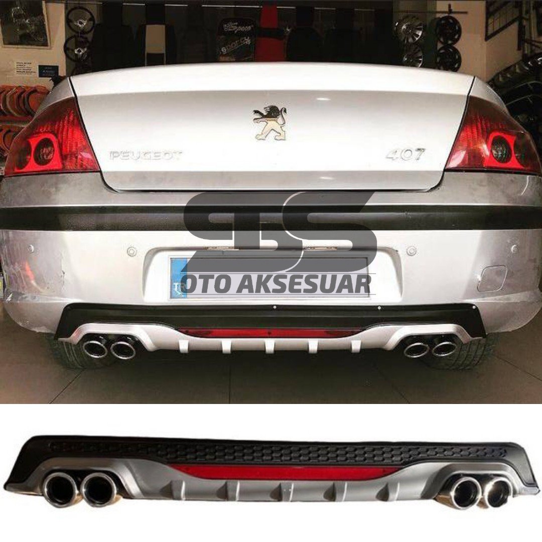 Peugeot 407 Difüzör Arka Tampon Eki 4 Egzoz Çıkışlı Gri Reflektörlü