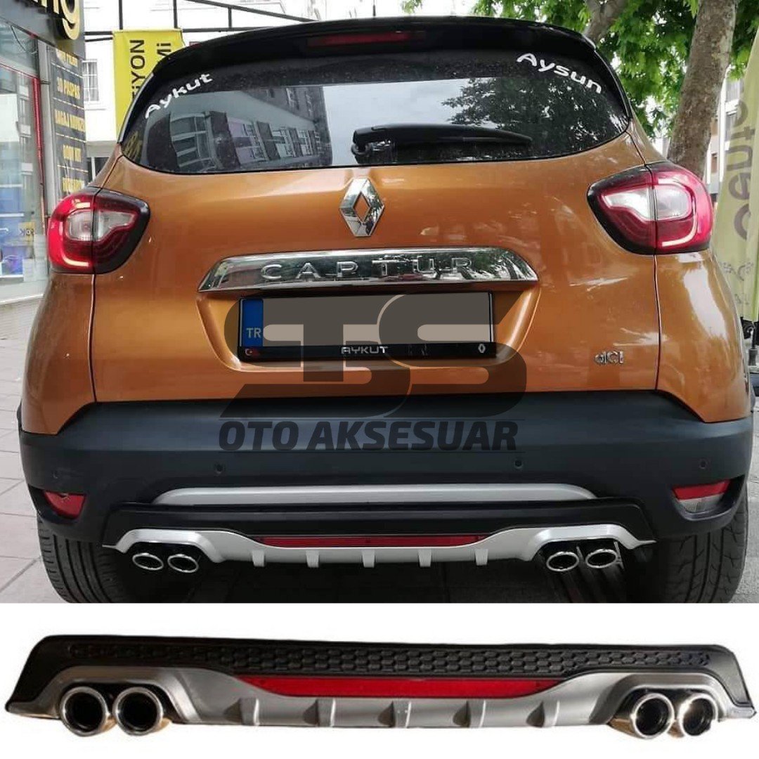 Renault Captur Difüzör Arka Tampon Eki 4 Egzoz Çıkışlı Gri Reflektörlü