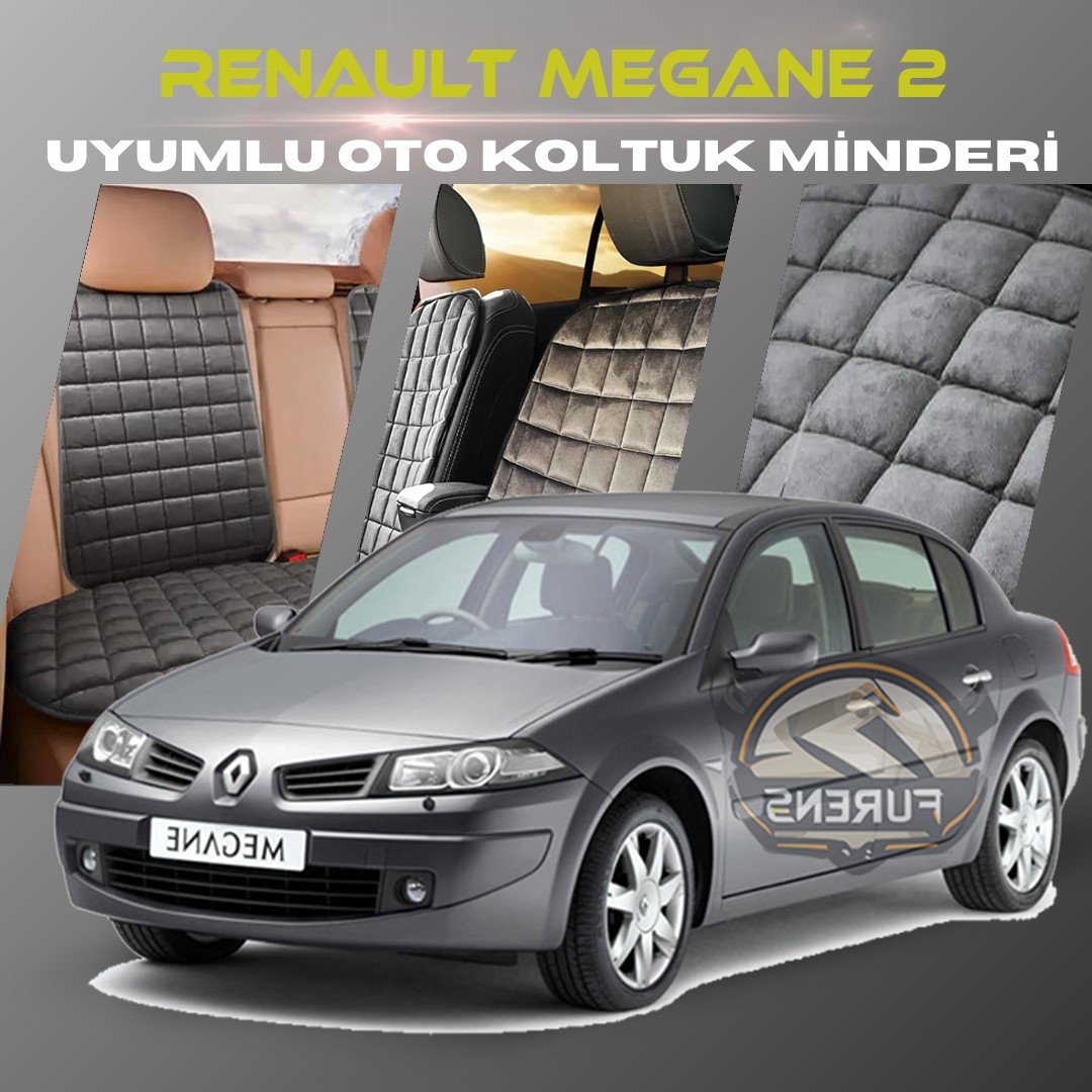 Renault Megane 2 Antrasit Renk Tay Tüyü Cepli & Terletmez Sırtlı Oto Koltuk Minder Seti - Koltuk Koruma Kılıfı (ÖN & ARKA TAM SET)