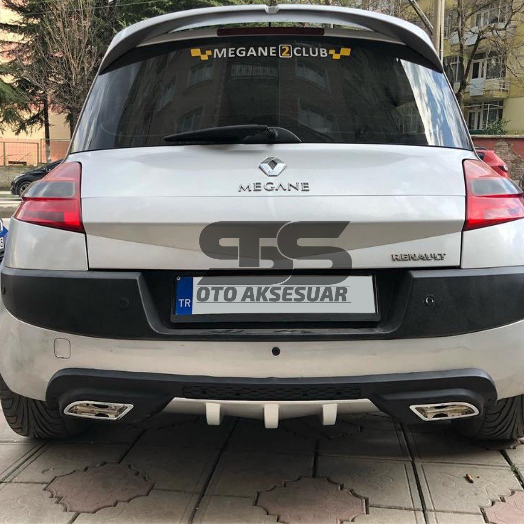 Renault Megane 2 HB Difüzör Arka Tampon Eki 2 Egzoz Çıkışlı Gri