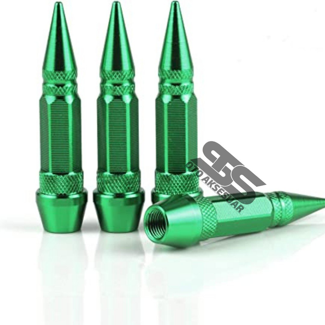 Sivri Mermi Metal Sibop Kapağı Yeşil Renk Araba, Motosiklet, Bisiklet 4'lü Set