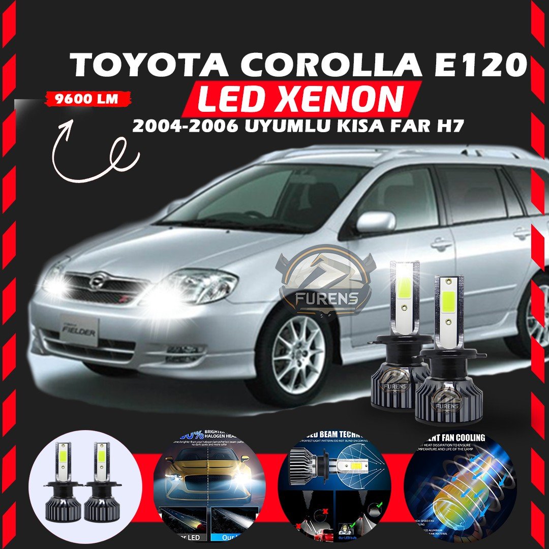 Toyota Corolla E120 2004-2006 Kısa Far Uyumlu Şimşek Etkili Led Xenon Pro Series H7