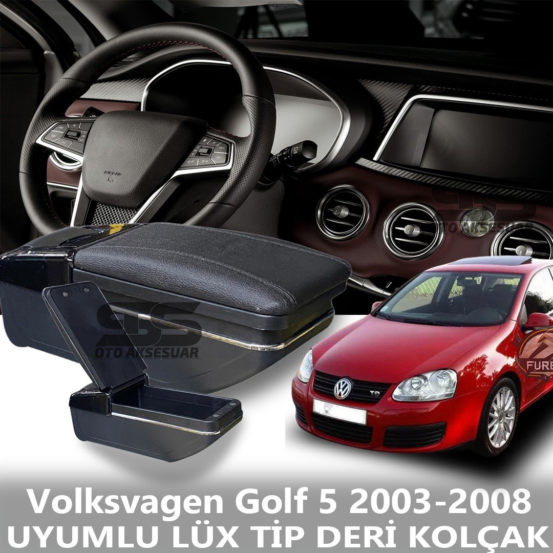 Volksvagen Golf 5 2003-2008 Uyumlu Premium  Deri Kol Dayama Kolçak Lüx Tip 