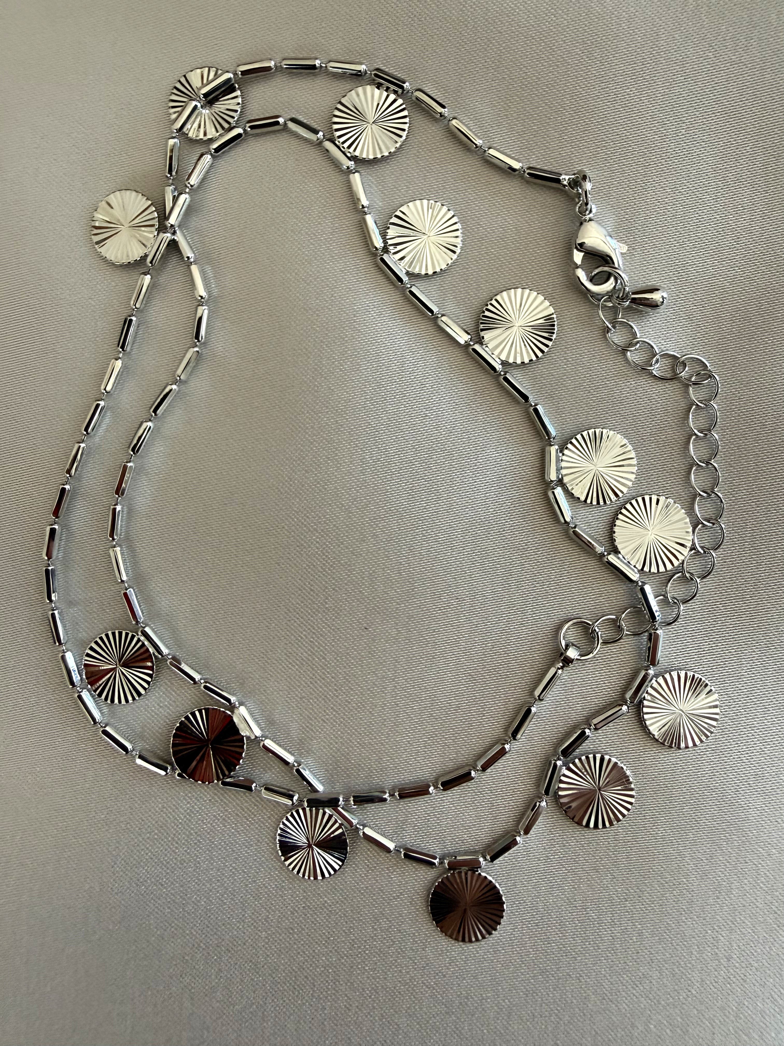 14K Lazer Kesim Pullu Kolye(Silver)