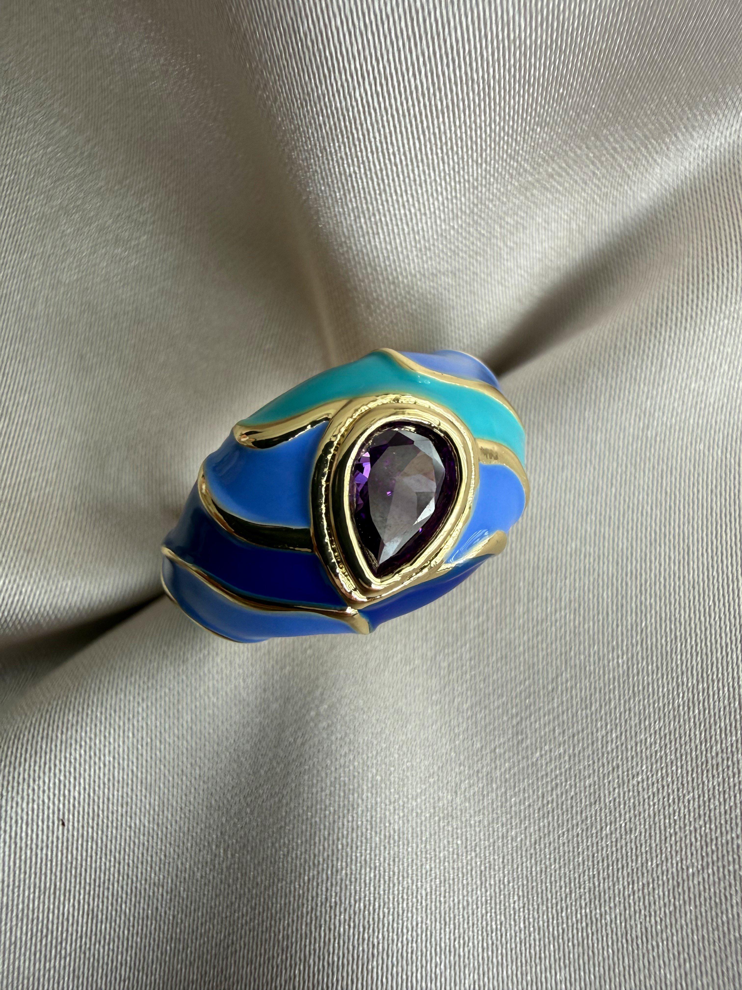 14K Özel Seri Damla Yüzük(Mavi)