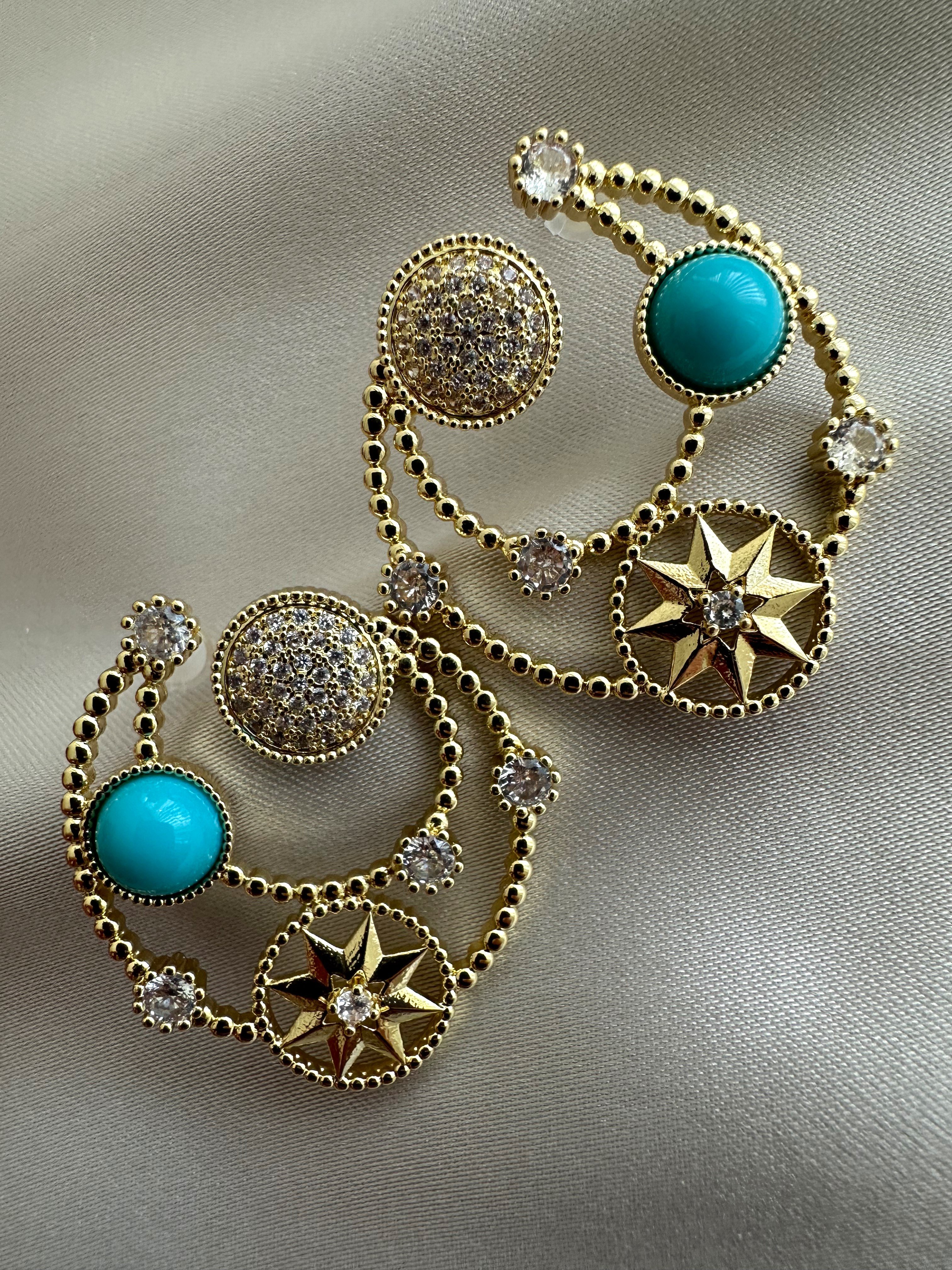 14K Özel Seri Mavi Detay Yıldız Küpe