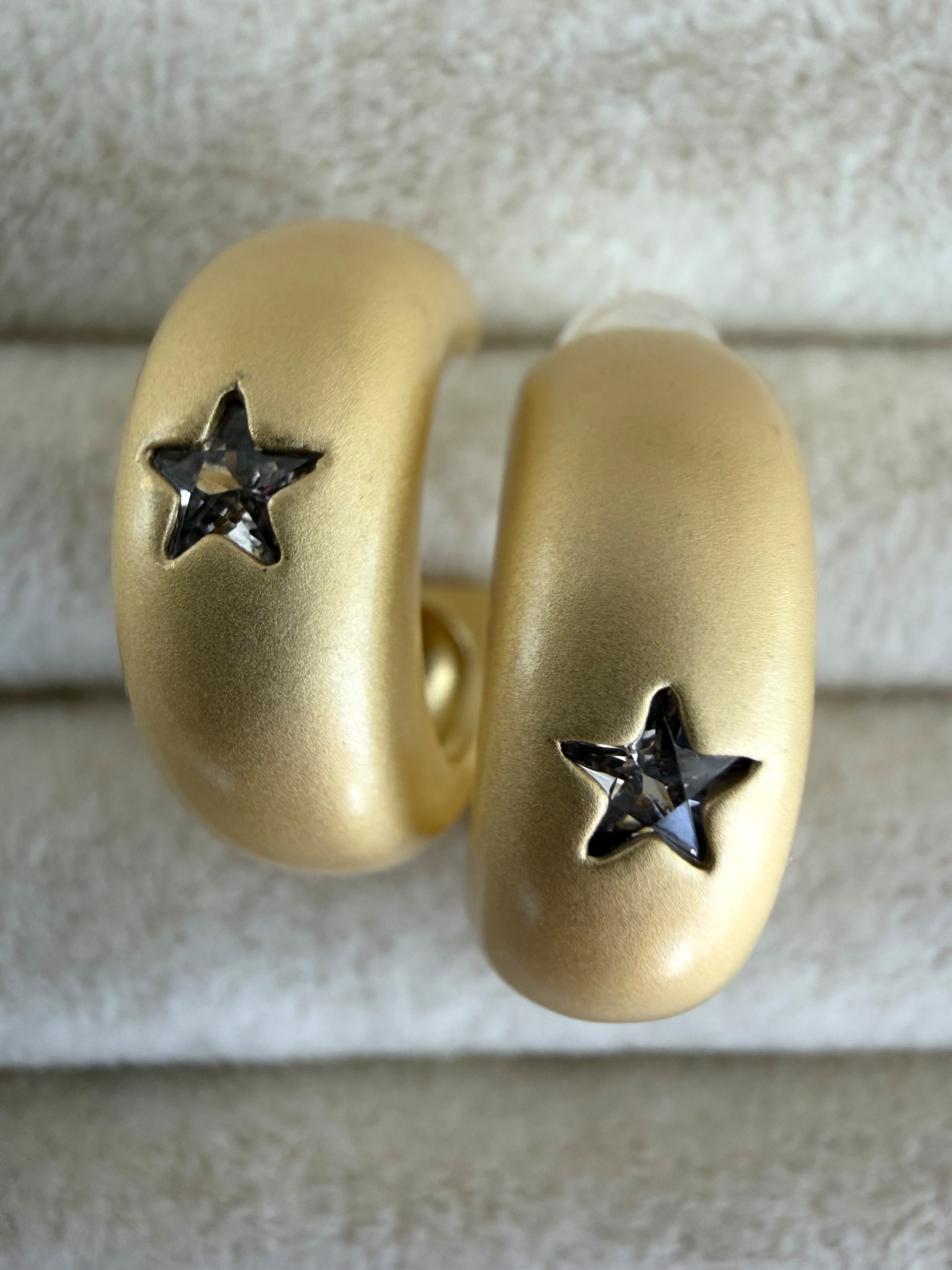 Mat Yıldız Taşlı Halka Küpe(Gold)