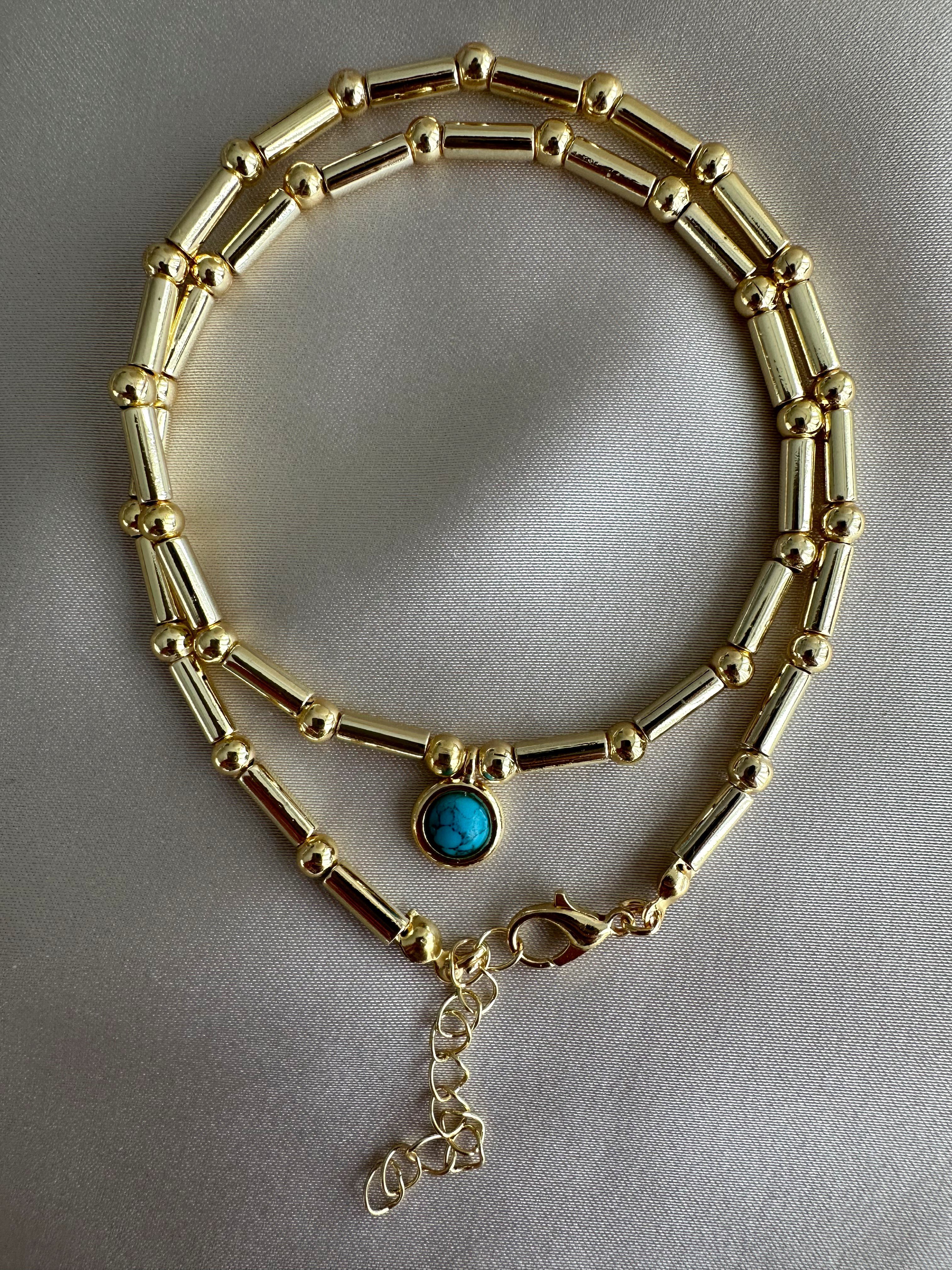 Turkuaz Taşlı Gold Kolye