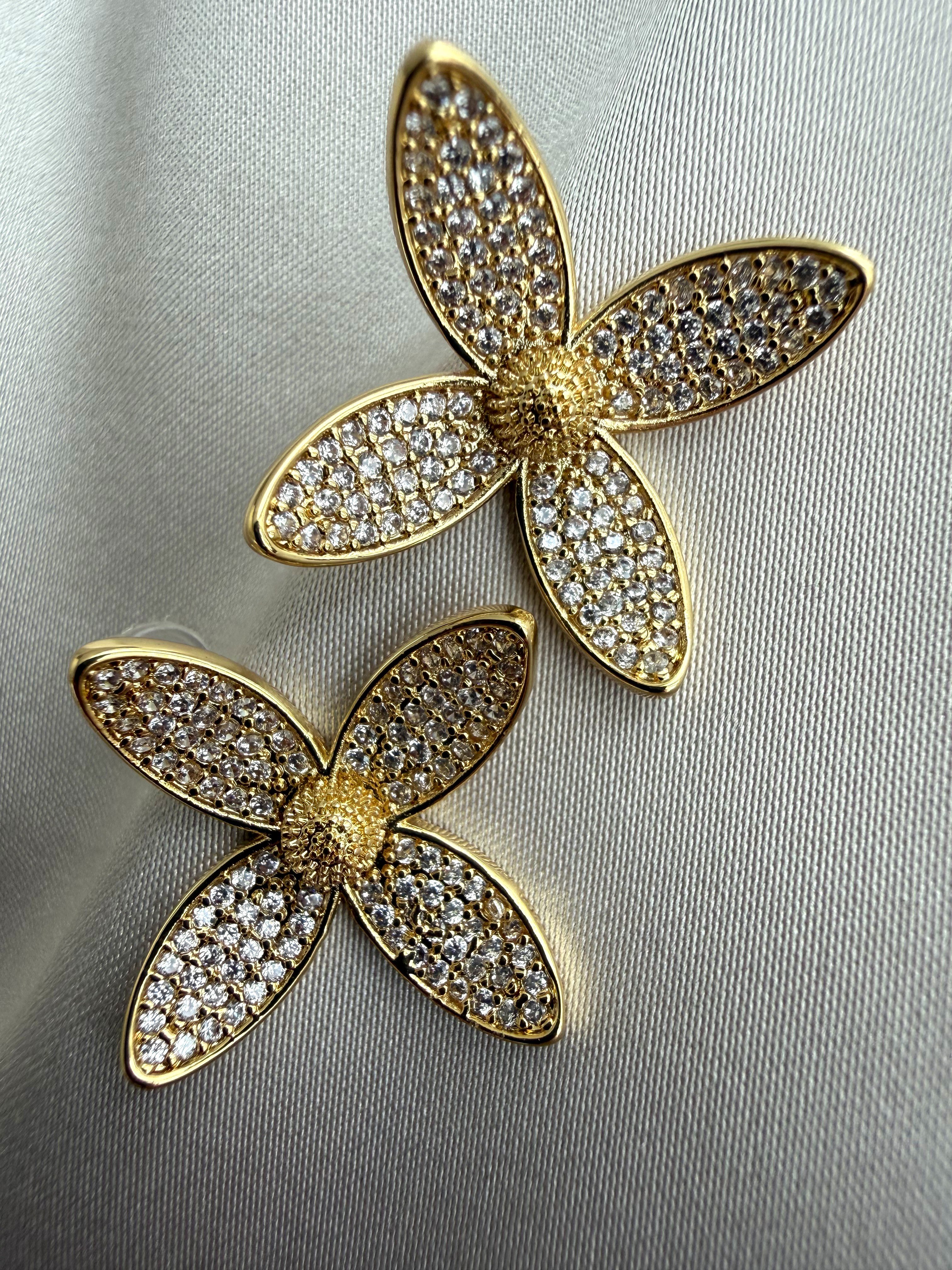 Zirkon Çiçek Küpe(Gold)