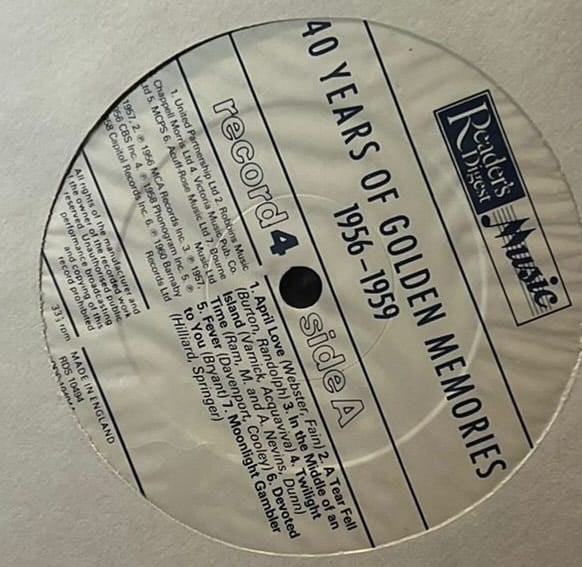 40 Years of Golden Memories (1956-1959) - Reader's Digest / RCA LP (Record 4)