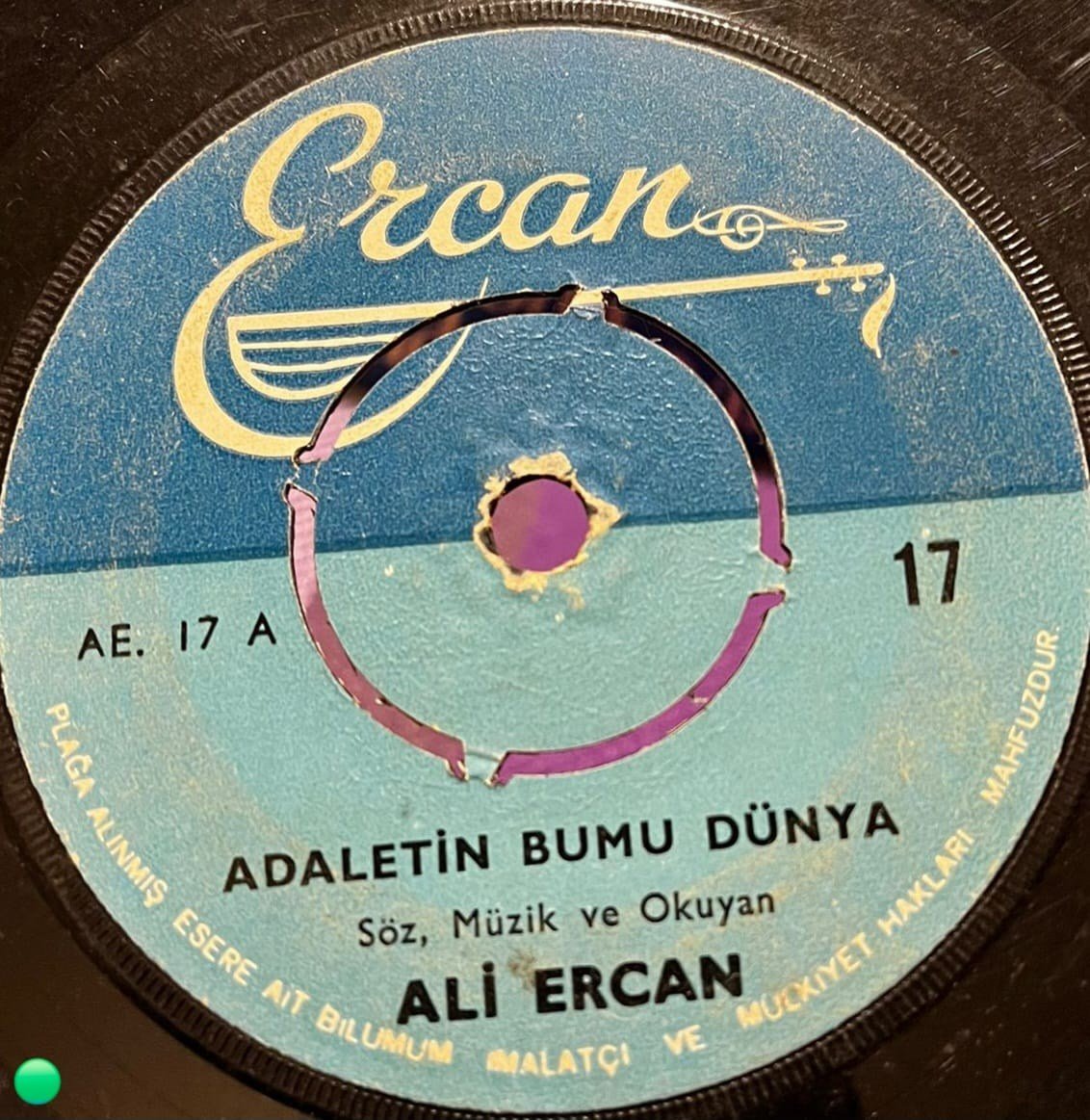Ali Ercan - Adaletin Bu mu Dünya / Bir Rüya Gördüm - Orijinal Ercan Plak (AE 17)