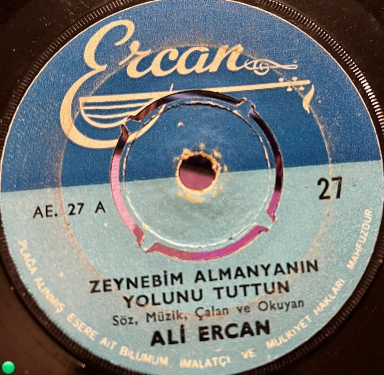 Ali Ercan - Zeynebim Almanya'nın Yolunu Tuttun / Bana Da Bir Kız Yaz (Allahım) (45'lik Plak)