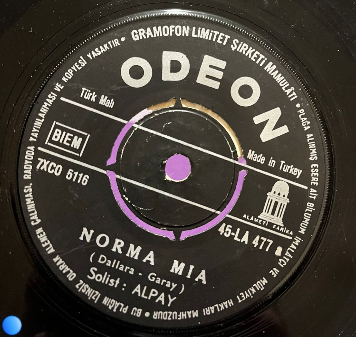Alpay - Norma Mia / Maç Twist (1961) Odeon 45'lik Vinil Plak