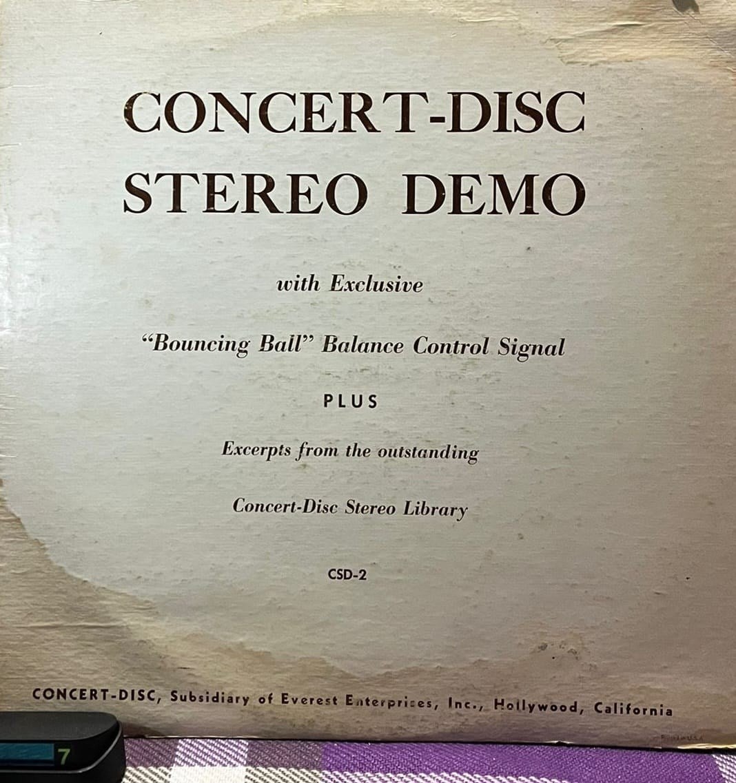 Concert-Disc Stereo Demo - Bouncing Ball Balance Control Signal - CSD-2 Vintage Vinyl LP (1958)