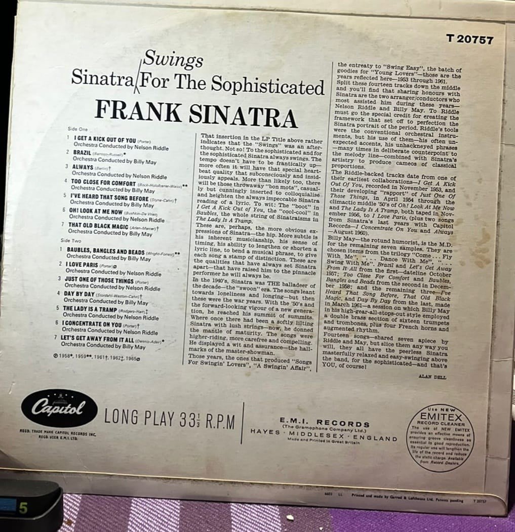 Frank Sinatra - Sinatra For The Sophisticated (1965) UK Press Mono LP / Vinil Plak
