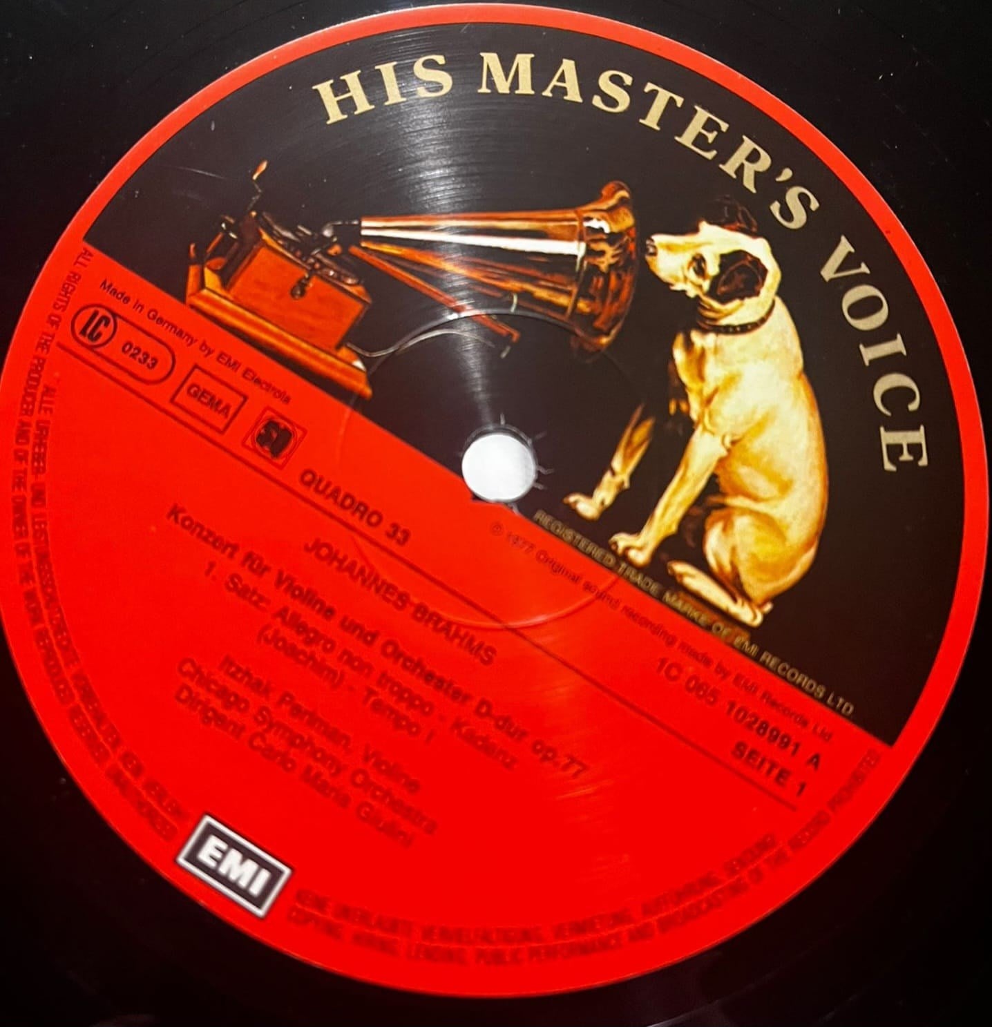 Johannes Brahms - Violin Concerto - Itzhak Perlman / Carlo Maria Giulini - EMI His Master's Voice Alman Baskı LP