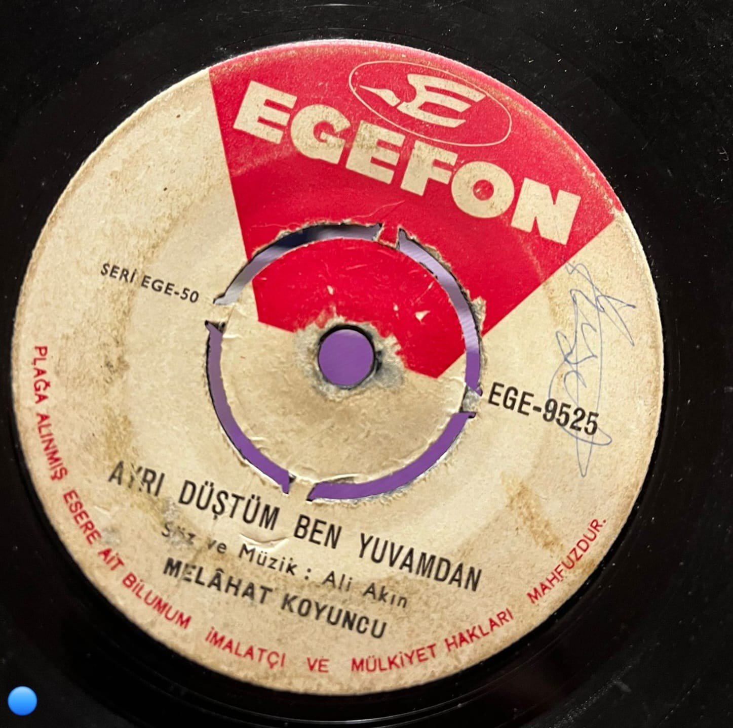 Melahat Koyuncu - Kara Sevda / Ayrı Düştüm Ben Yuvamdan Egefon 45'lik Plak