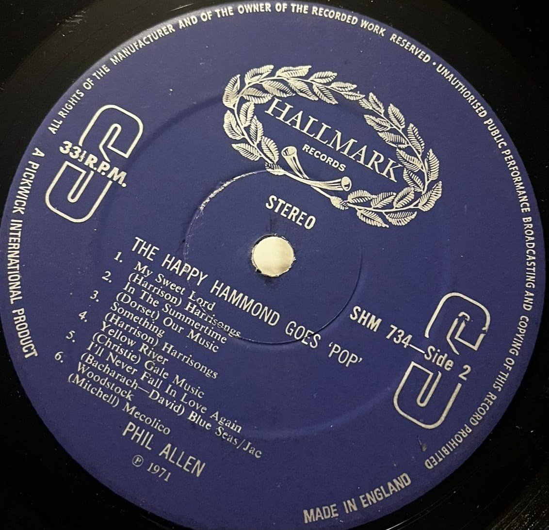 Phil Allen - The Happy Hammond Goes 'Pop' (1971 Hallmark Records - SHM 734) Made in England