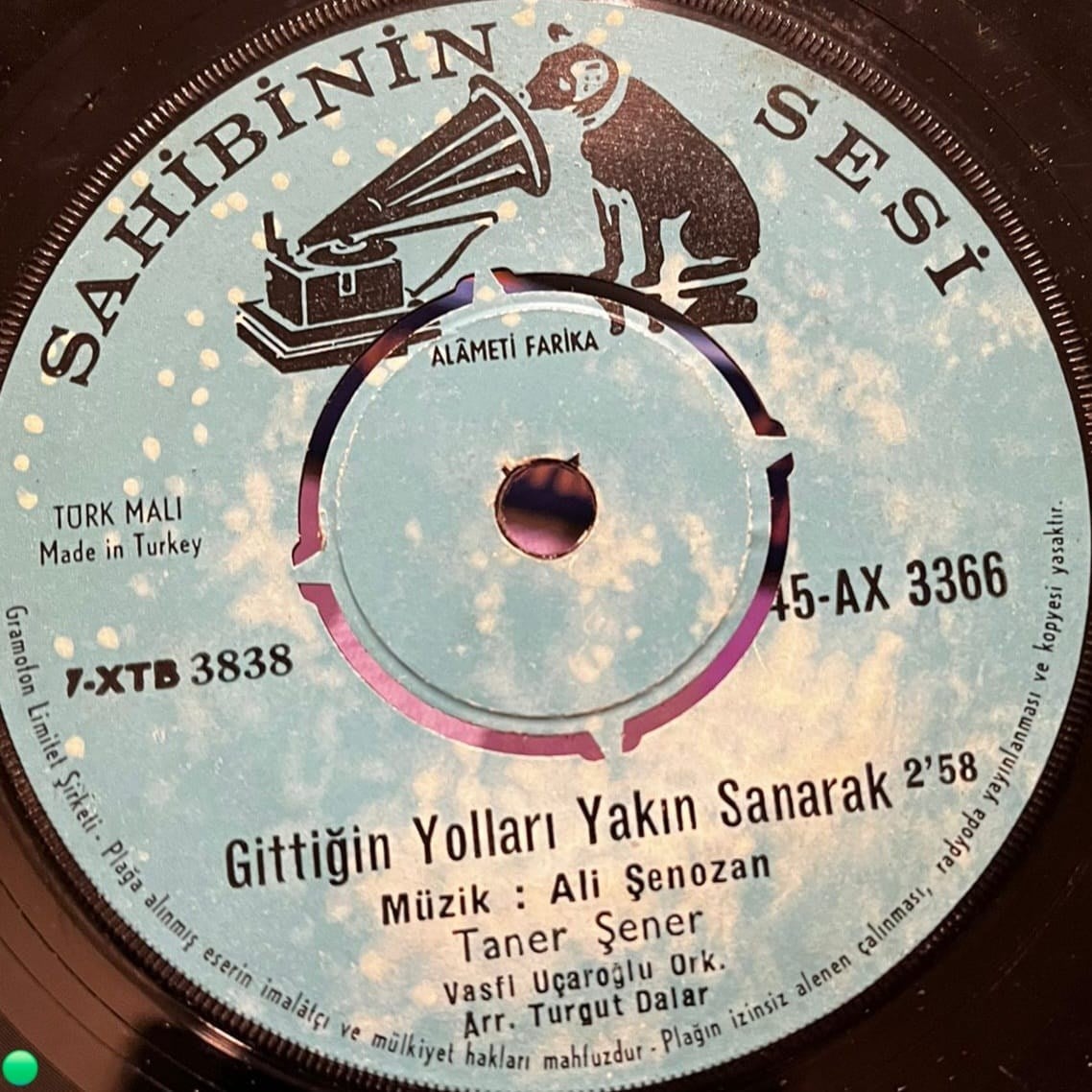 Taner Şener - Gittiğin Yolları Yakın Sanarak / Ben Kalendermeşrebim (Sahibinin Sesi - 45'lik)