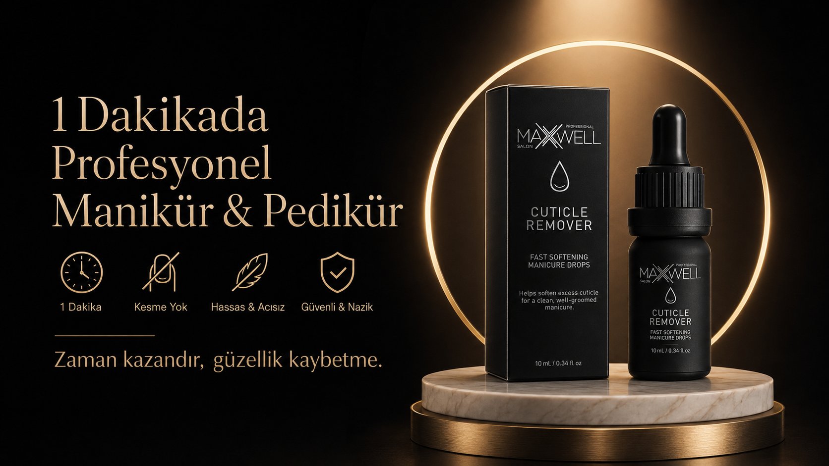Maxwell Professional Cuticle Remover Tırnak Eti Temizleyici 10ml, Kesme Gerektirmeyen Hızlı Kütikül Yumuşatıcı, Manikür ve Pedikür İçin Profesyonel Tırnak Eti Çıkarıcı