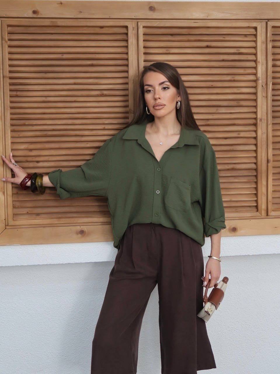 HAKİ Tiril Tiril Oversize Gömlek