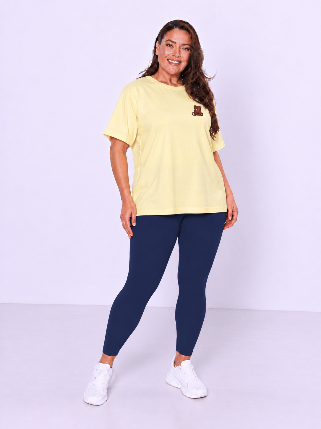 Oversize Basic T-Shirt Ayıcık Nakışlı  - SARI 