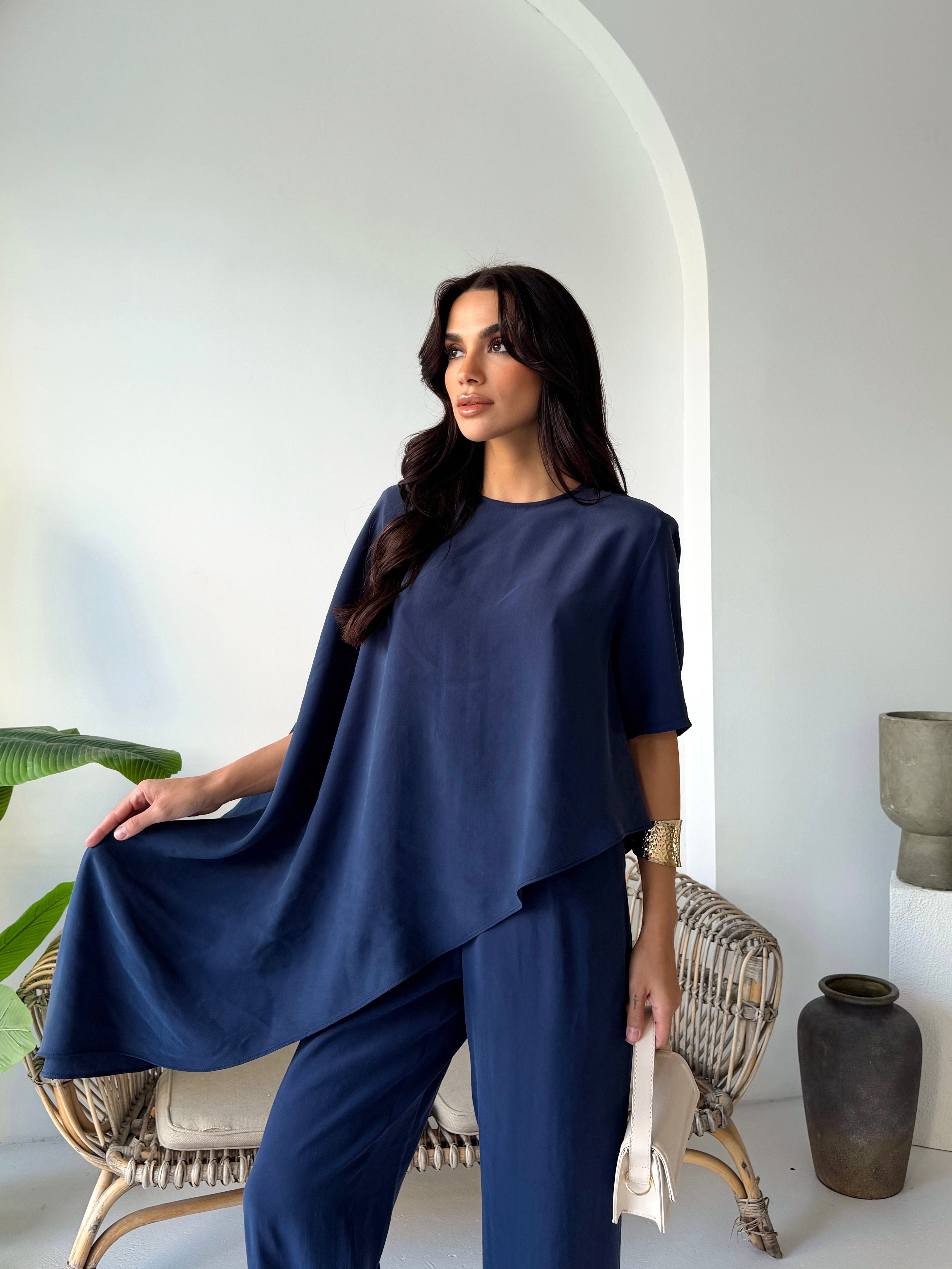 26KT0685A-B ŞAL BLUZ & ARKASI LASTİKLİ PANTOLON TAKIM