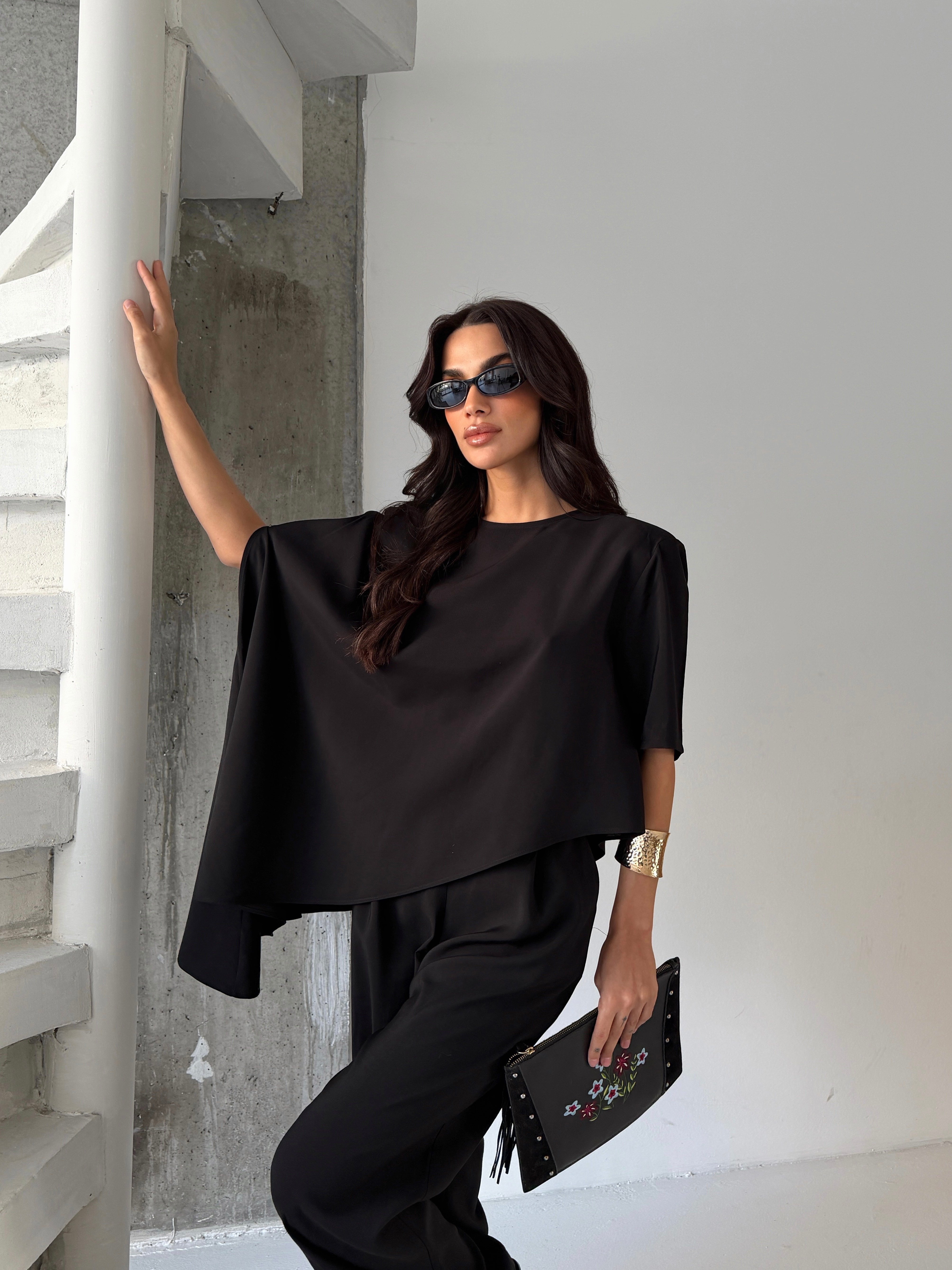 26KT0685A-B ŞAL BLUZ & ARKASI LASTİKLİ PANTOLON TAKIM