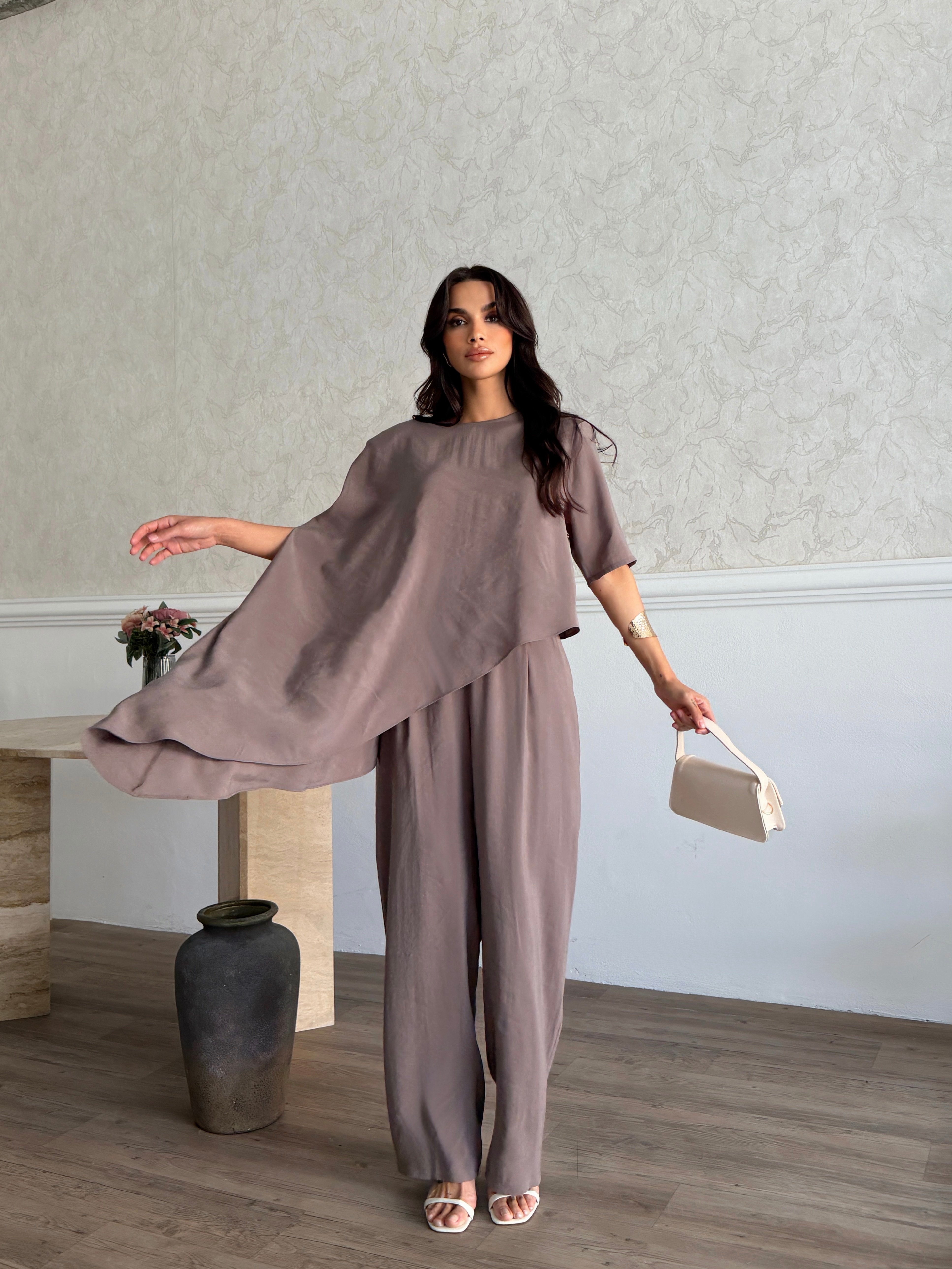 26KT0685A-B ŞAL BLUZ & ARKASI LASTİKLİ PANTOLON TAKIM