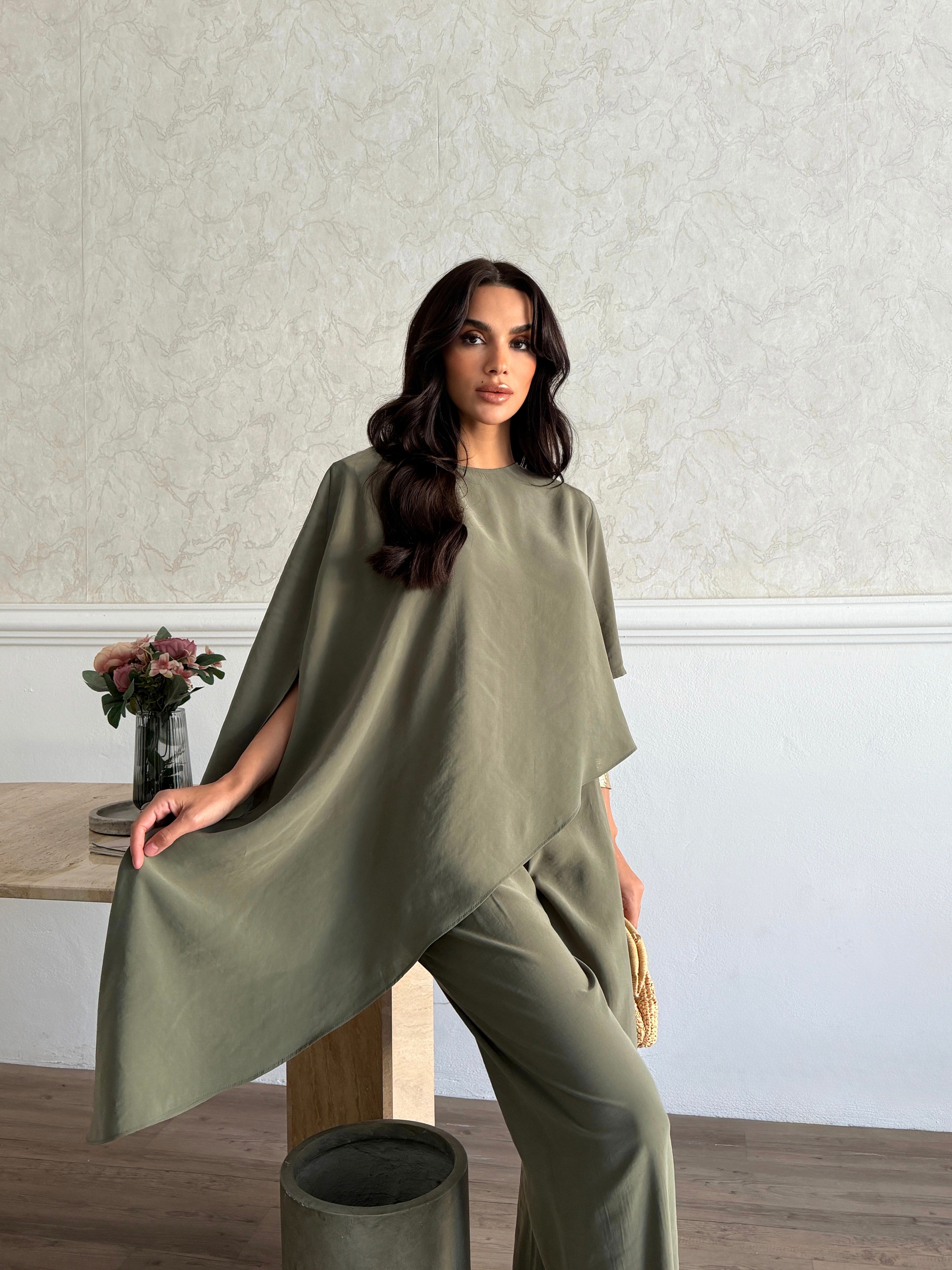 26KT0685A-B ŞAL BLUZ & ARKASI LASTİKLİ PANTOLON TAKIM