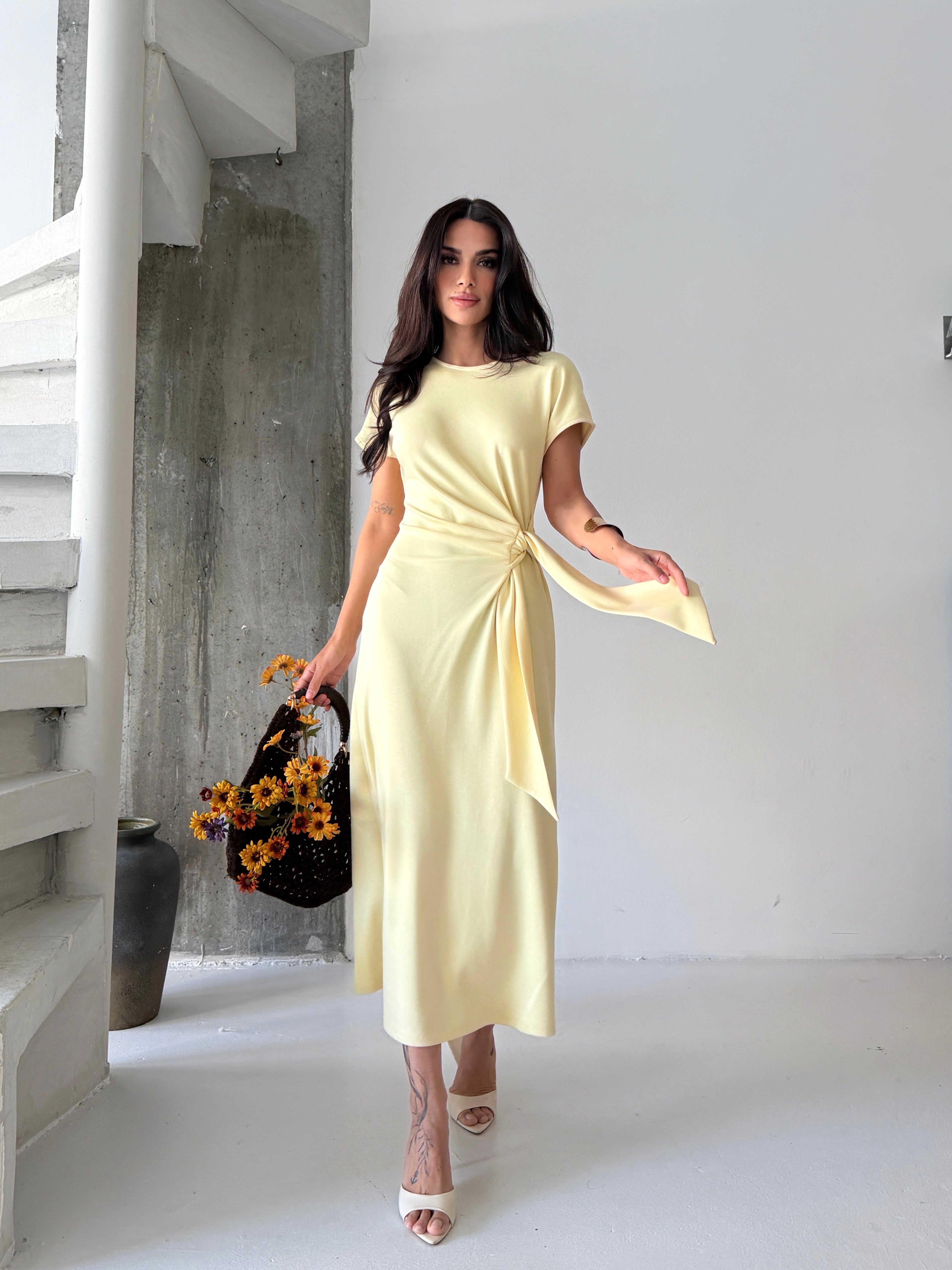 26Y5319 YAN BAĞLAMALI ÖRME ELBİSE