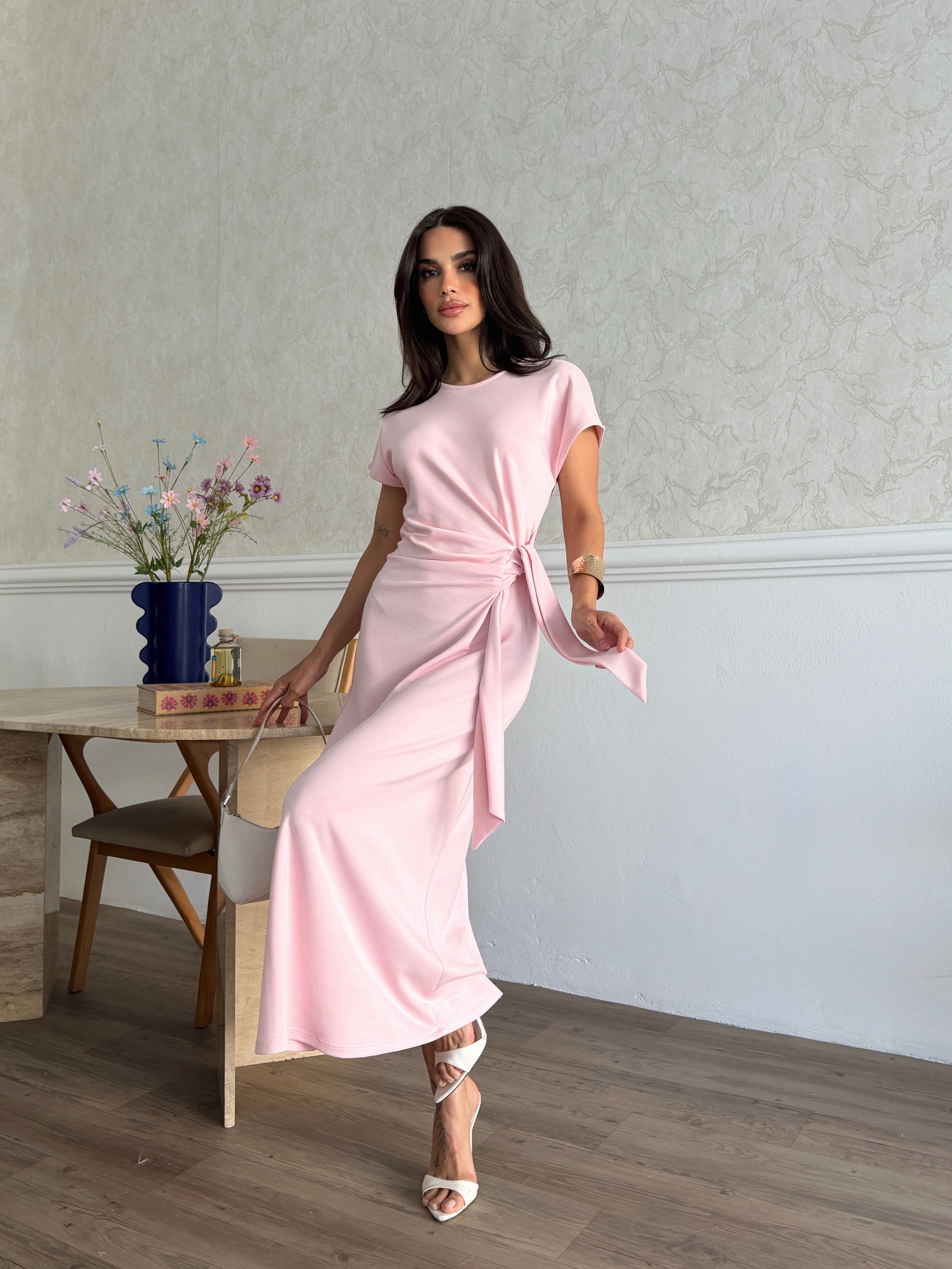 26Y5319 YAN BAĞLAMALI ÖRME ELBİSE