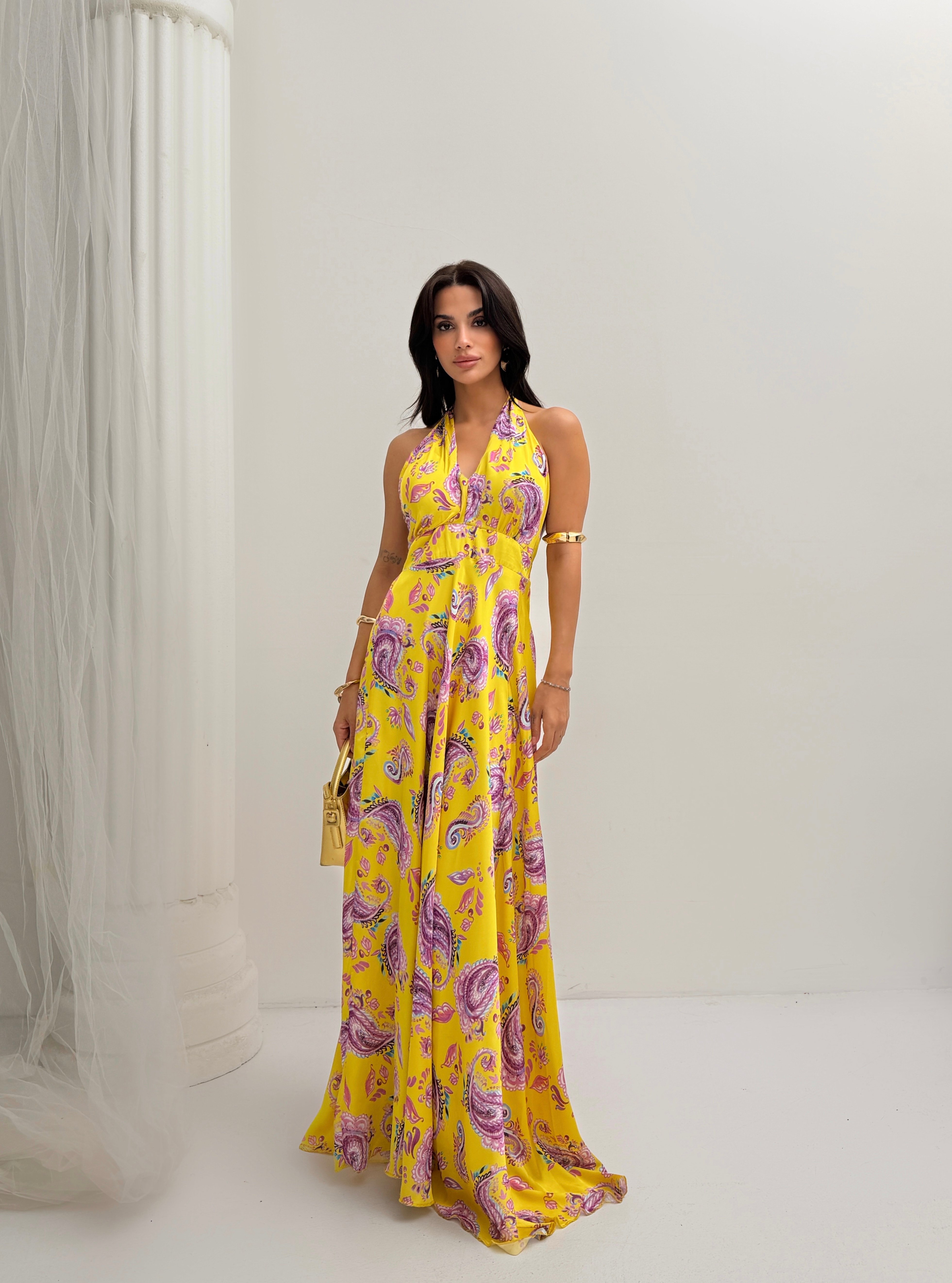 25Y5174 ŞAL DESEN SATEN ELBİSE