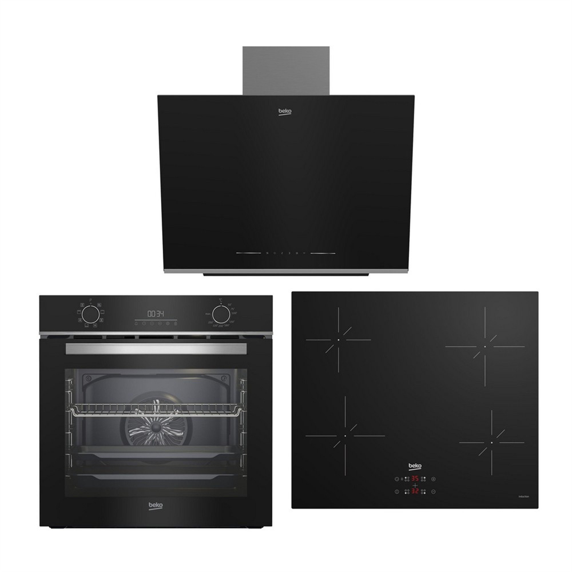 İNDÜKSİYONLU SİYAH CAM ANKASTRE SET ( BDE 6062 S + BFC 330 S + BOI 6022 S )