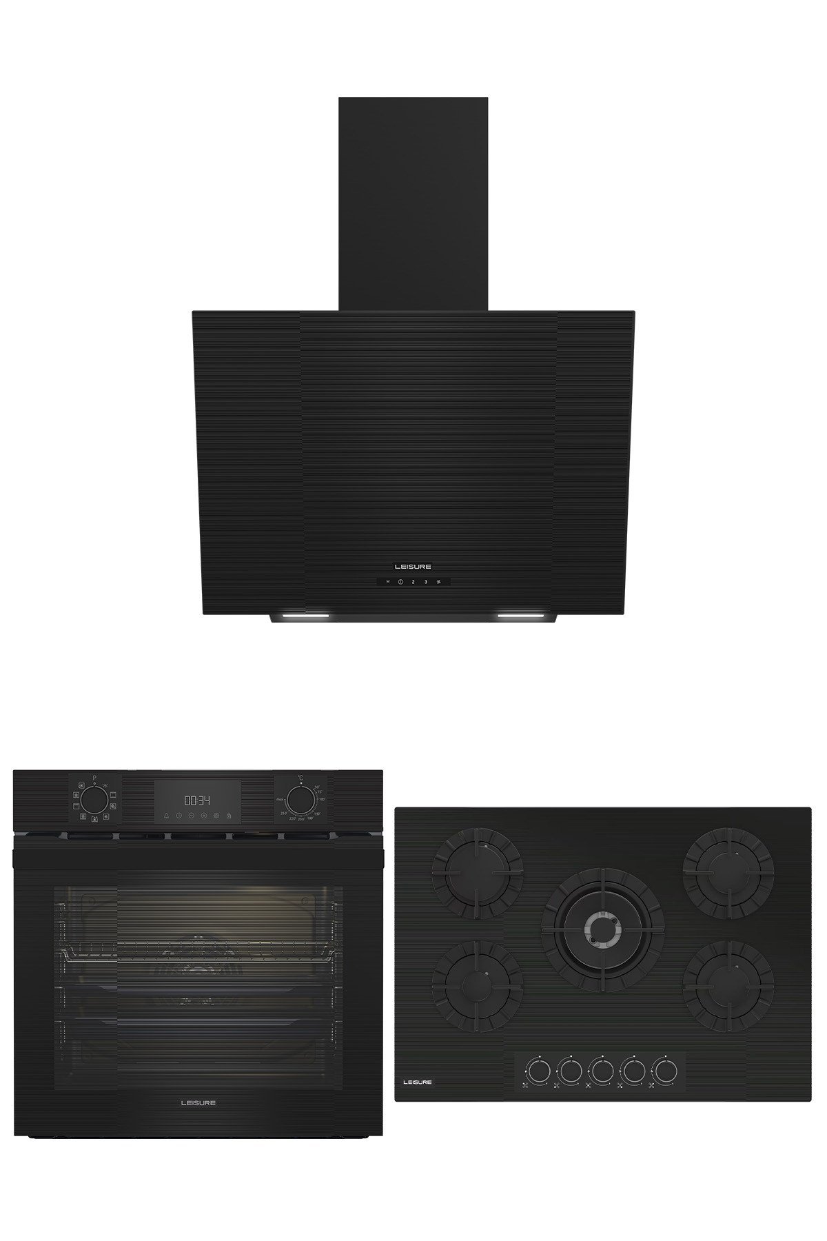 Leisure 75 cm Ocaklı Siyah 3'lü Ankastre Set (PFL 9944 S + POLC 760 WS + PDLY 606-S)