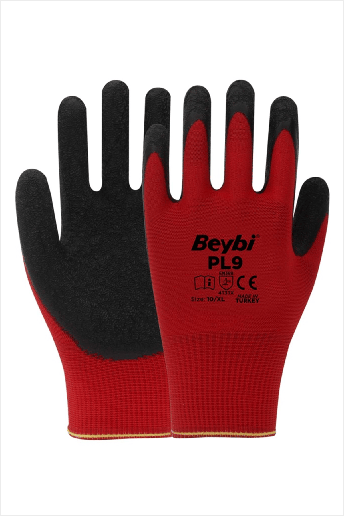 Beybi Pl9 Polyester Örme Lateks Eldiven Camcı Eldiveni Kaymaz 