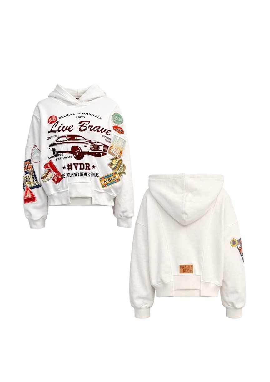Route 66 Retro Patchwork Crop Hoodie